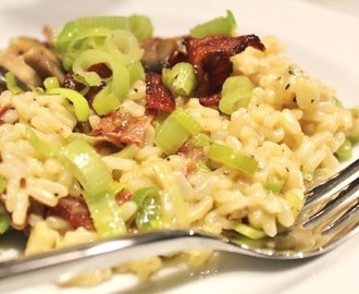 Risotto med svamp, purjolök och bacon - en fantastisk kombo!