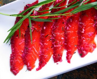 Beet Cured Salmon with Dill, Tarragon & Fresh Horseradish