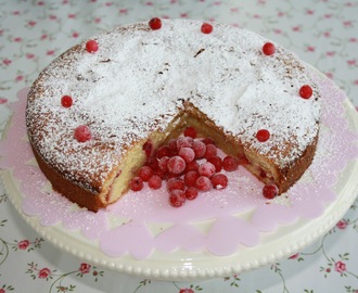 Kladdkaka på vit choklad, havssalt och röda vinbär