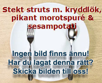 Stekt struts m. kryddlök, pikant morotspuré & sesampotati