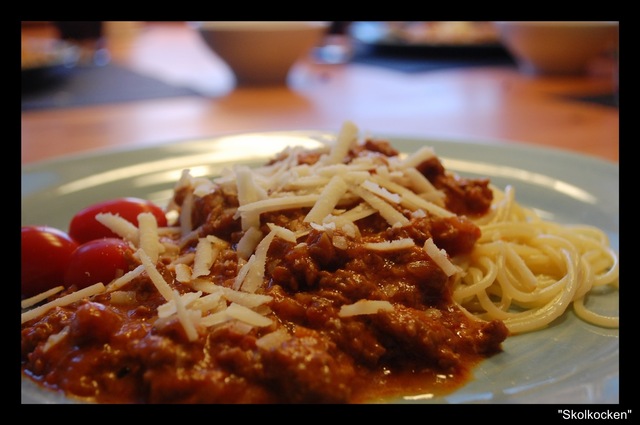 Spaghetti med krämig köttfärssås