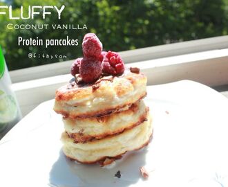 Fluffy coconut vanilla protein pancakes