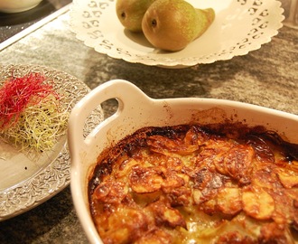 Potatisgratäng med Gorgonzola och Päron