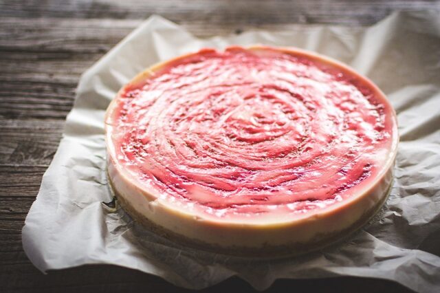 Vegan strawberry swirl cheesecake