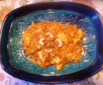 Paneer korma – Indisk ost i enkel kormasås med kardemumma, russin och cashewnötter