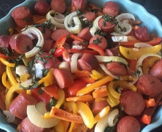 Chorizo och sötpotatis i ugn