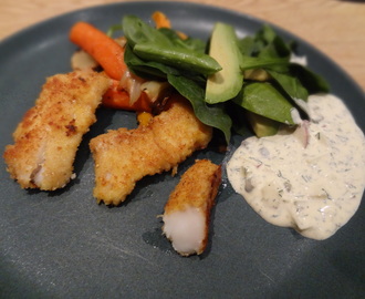 Glutenfri ”krispfisk” med kapris- och äppelsås