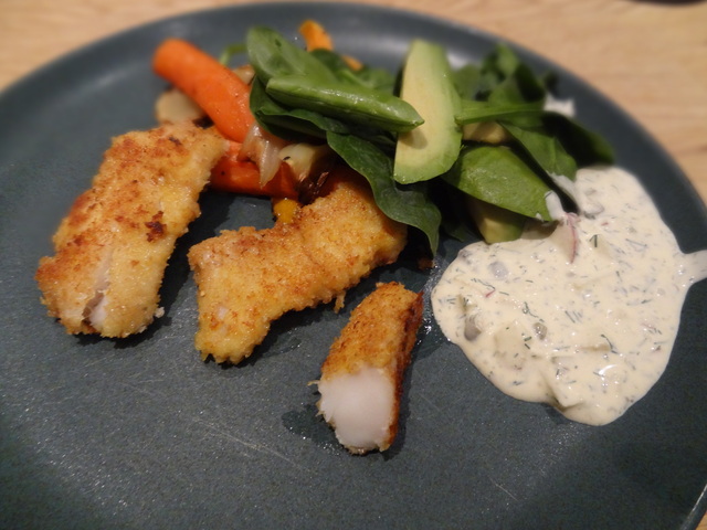 Glutenfri ”krispfisk” med kapris- och äppelsås