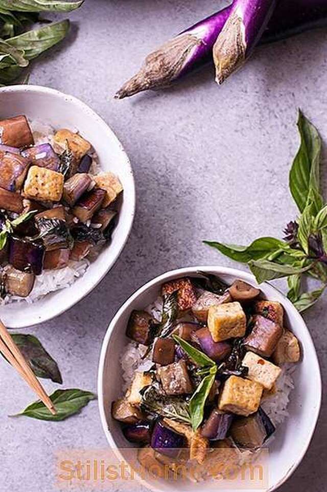  Vegan Stir-Fried Vitlök Tofu och Aubergine