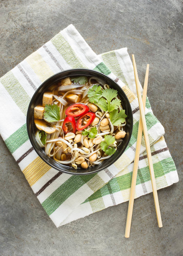 Vietnamese Phở with mushrooms and tofu