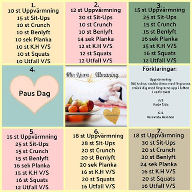 Min Ljuva Utmaning, Pilates Schema 1