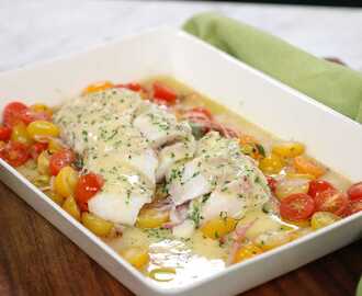 Rimmad torsk med beurre blanc och varma tomater