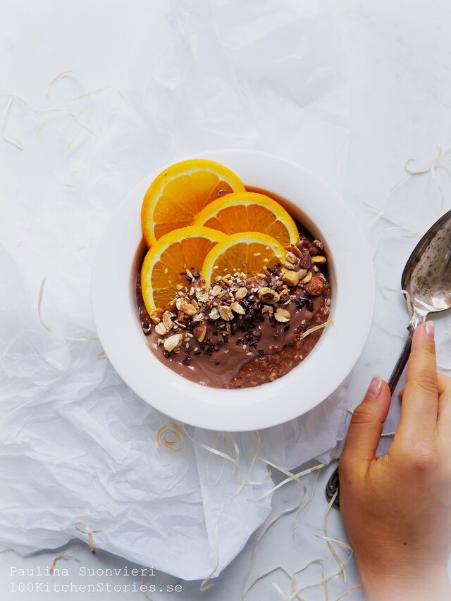 Chocolate Porridge with Orange, Chocolate Pudding & Nut Granola