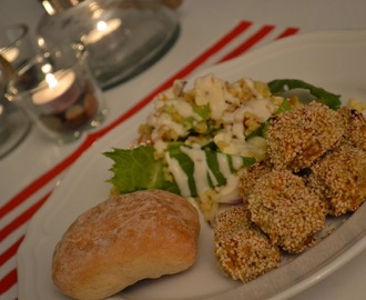 Veckans vegetariska: Sötpotatisfalafel med limechilisås och bulgursallad