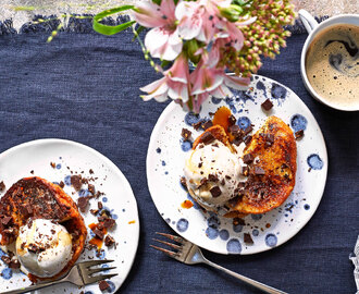 French toast med kaffeglass och nötchoklad