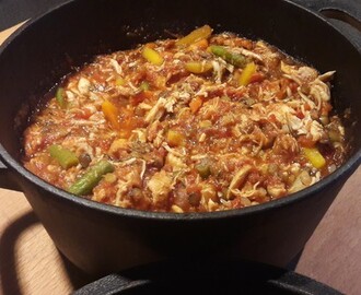 Pulled chicken med grönsaker och ris