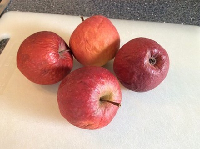 Fyra skrumpna äpplen