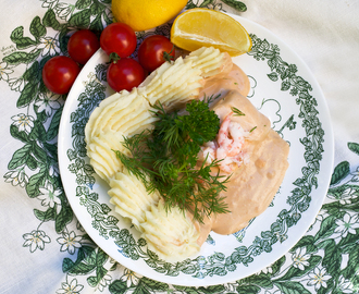 Hemlagad Fiskgratäng med torskrygg och hummersås à la Fiskeläget