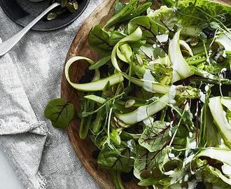 Vårig grönsallad med sparris och pumpadressing