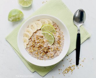 Vegan GF Lime and Vanilla Oatmeal with Bee Pollen and Banana