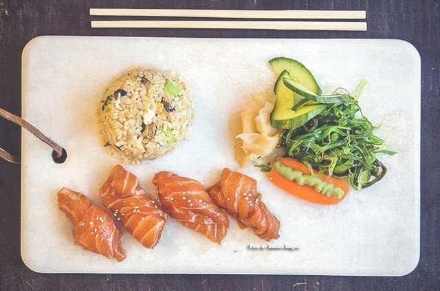 New style salmon Sashimi & egg fried rice