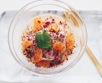 Salt kolapannacotta, chokladmousse och mandarin