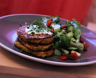 Glutenfria morotsbiffar med lime & gräslöksdipp