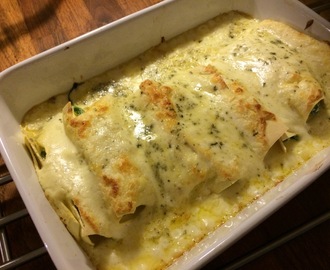 Cannelloni med lax, spenat och stilton