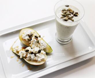 Luxurious Pears with Cottage Cheese & Honey + Pear Ice Cream Smoothie