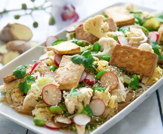 Asiatisk sallad med sojabönor och grillad tofu