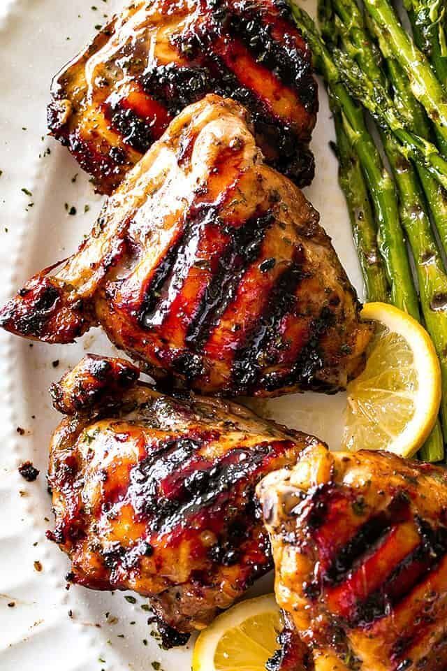 Grilled Chicken Thighs with Brown Sugar Glaze | Boneless chicken thigh recipes, Grilled chicken thighs, Grilled chicken recipes