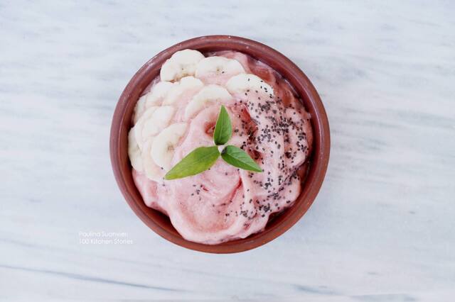 Watermelon Ice Cream with Fresh Basil and Chia Seeds
