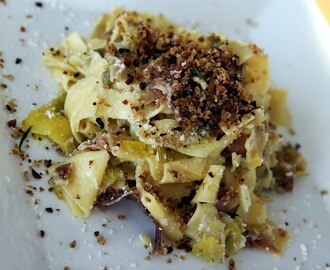 Jamie Oliver´s pasta med purjolök, parmaskinka och svamppangrattato