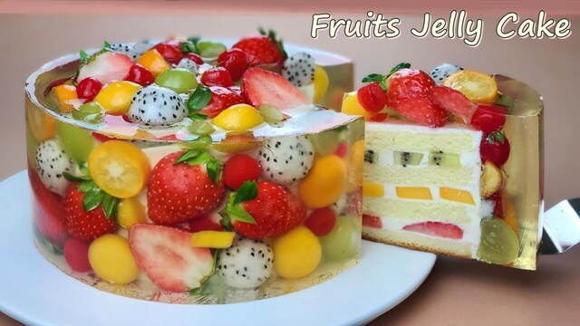 컵 계량 / 과일 젤리 치즈케이크 / 바닐라 스펀지 케이크 / Beautiful Fruit Jelly Cheesecake Recipe / Vanilla Sponge Cake