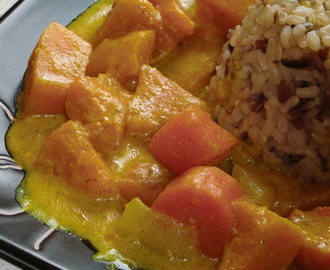 Smakrik, vegetarisk pumpa- och morotsgryta med egengjord curry