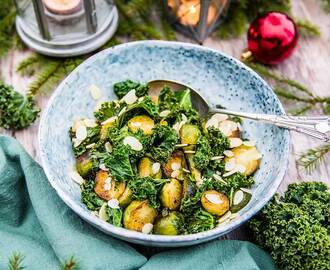 Julig sallad med brysselkål, grönkål, mandel och apelsin