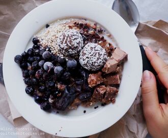 Creamy Choco Porridge with Swedish Chocolate Balls, Blueberries and Dates