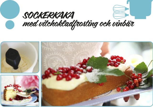 Sockerkaka med vitchokladfrosting och vinbär