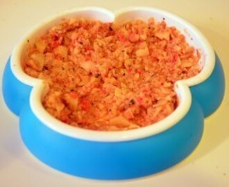 Barnmatsrecept steg 3: basilikakryddad pastarätt med fläskytterfilé, tomat, lök och grönsaker