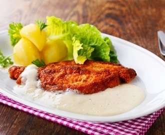 Skinkschnitzel med ostsås