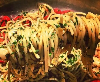 Linguine aglio e olio con scampi