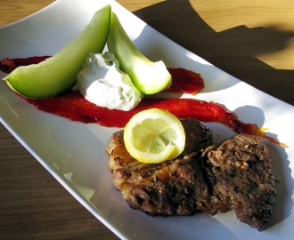 Grillad entrecôte med ricottakräm och rostad paprika