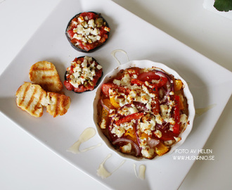 Varma grönsaker med feta & gratinerad Aubergine med tomatröra