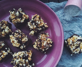 Chocolate peanut butter cookie dough caramel popcorn bars