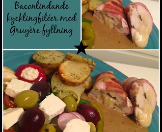 Baconlindande kycklingfiléer med Gruyère fyllning