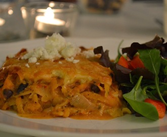 Veckans vegetariska: Vegetarisk kålrotslasagne med bönor och fetaost