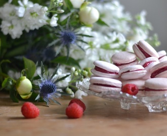 Macarons med hallon- & vitchokladkräm