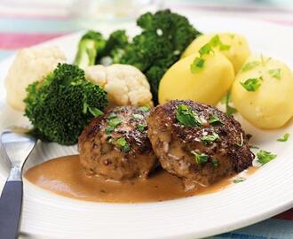 Köttfärsbiffar med blomkål och broccoli