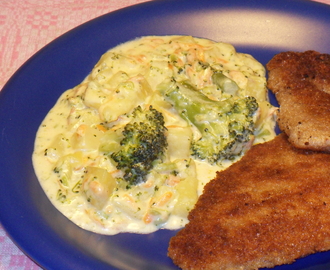 Råstuvad potatis med ost och broccoli