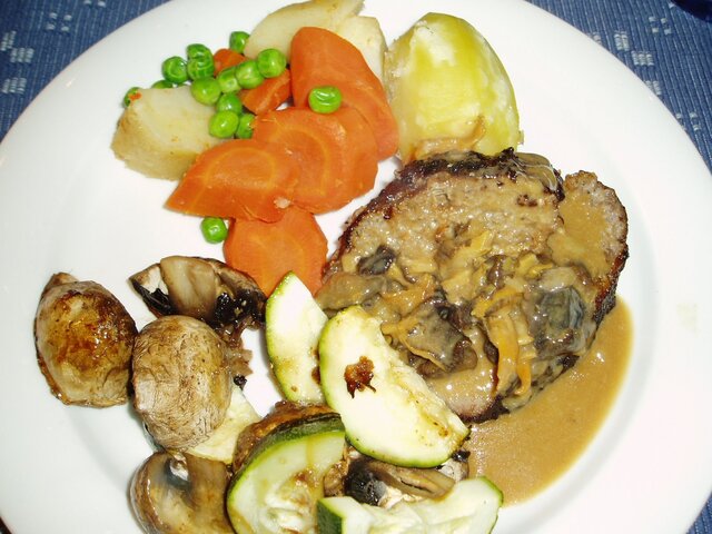 Köttfärslimpa med grönsaker och svampsås